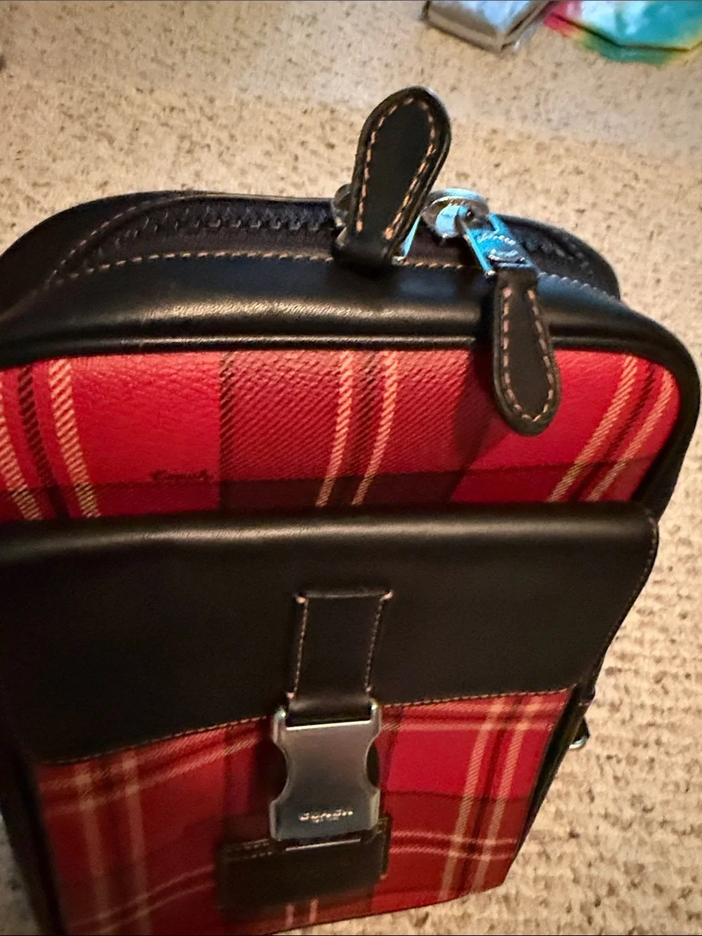 Coach Red Plaid Crossbody Messenger W/Black Trim CC029 W/Mini Card/Coin Wallet